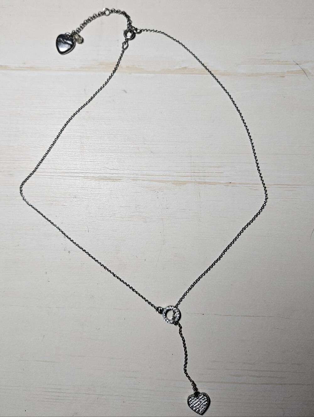 Betsey Johnson Silver Pavé Rhinestone Heart Lariat Drop Necklace